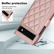 For Google Pixel 6a Crossbody Multifunction Rhombic Leather Phone Case(Rose Gold)