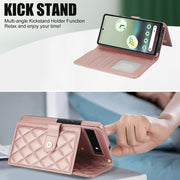 For Google Pixel 6a Crossbody Multifunction Rhombic Leather Phone Case(Rose Gold)