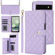 For Google Pixel 6a Crossbody Multifunction Rhombic Leather Phone Case(Purple) - Google Cases by PMC TechLife | Online Shopping South Africa | PMC TechLife | Buy Now Pay Later Mobicred