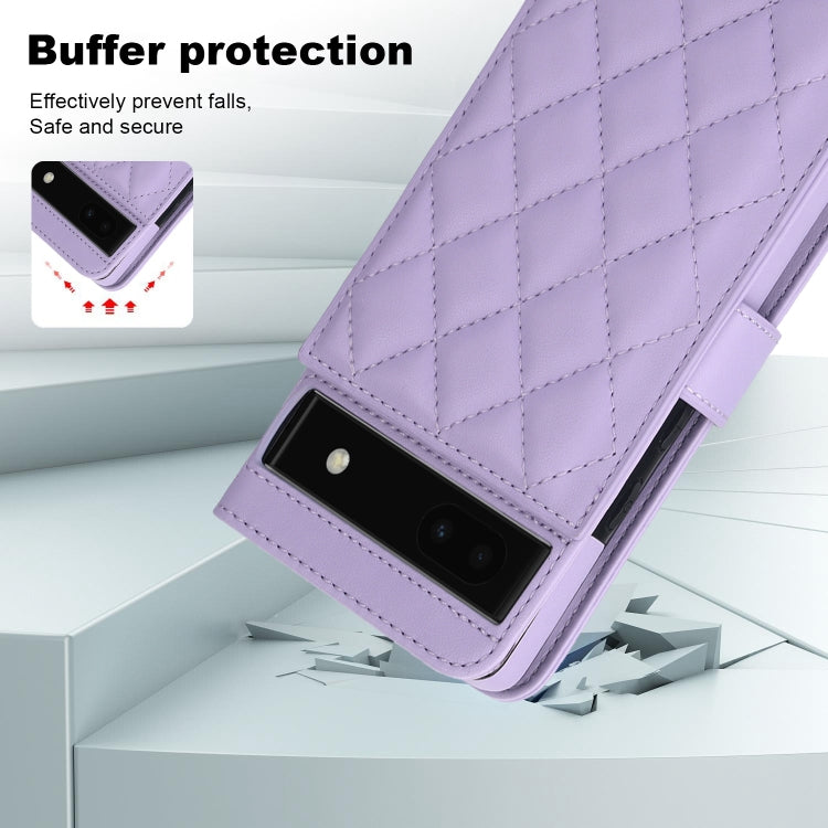 For Google Pixel 6a Crossbody Multifunction Rhombic Leather Phone Case(Purple)