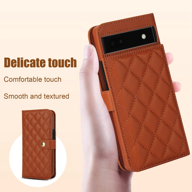 For Google Pixel 6a Crossbody Multifunction Rhombic Leather Phone Case(Brown)