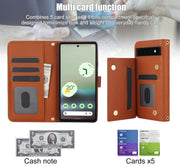 For Google Pixel 6a Crossbody Multifunction Rhombic Leather Phone Case(Brown)