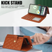 For Google Pixel 6a Crossbody Multifunction Rhombic Leather Phone Case(Brown)