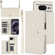 For Google Pixel 8 Crossbody Multifunction Rhombic Leather Phone Case(White) - Google Cases by PMC TechLife | Online Shopping South Africa | PMC TechLife | Buy Now Pay Later Mobicred