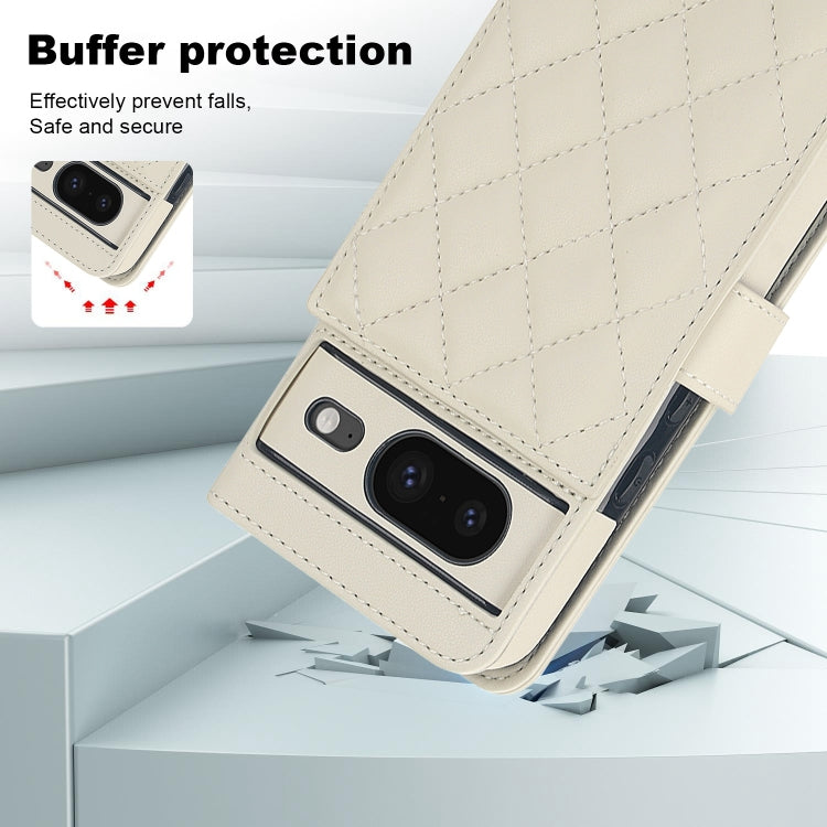 For Google Pixel 8 Crossbody Multifunction Rhombic Leather Phone Case(White)