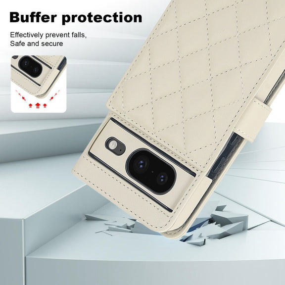 For Google Pixel 8 Crossbody Multifunction Rhombic Leather Phone Case(White)