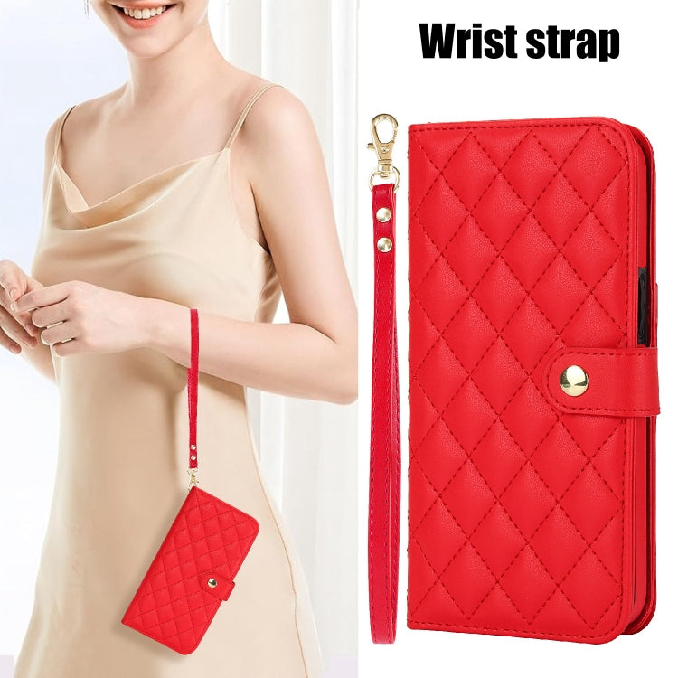 For Google Pixel 8 Crossbody Multifunction Rhombic Leather Phone Case(Red)