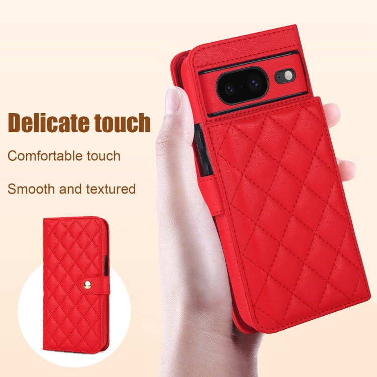 For Google Pixel 8 Crossbody Multifunction Rhombic Leather Phone Case(Red)