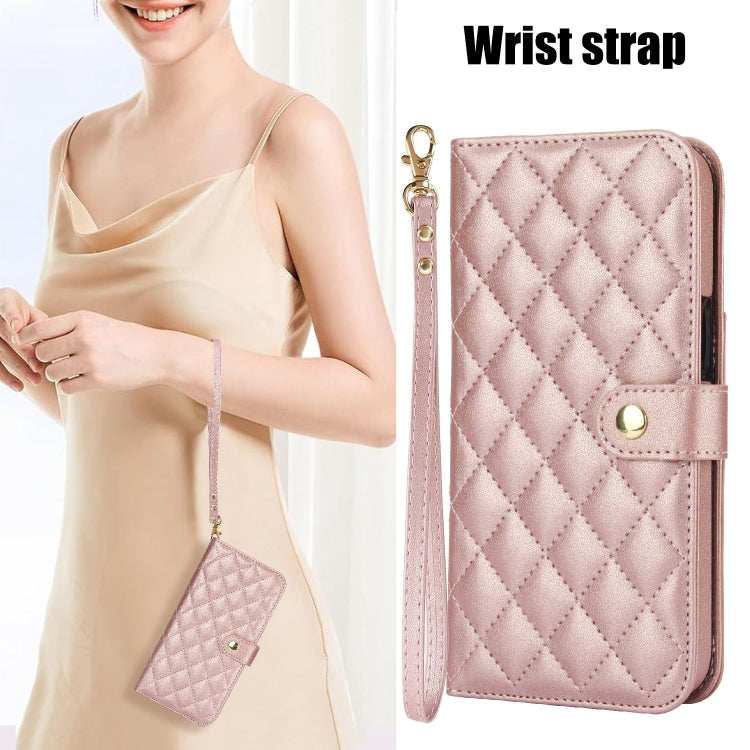 For Google Pixel 8 Crossbody Multifunction Rhombic Leather Phone Case(Rose Gold)