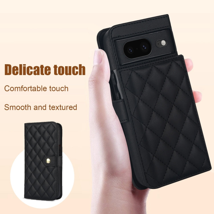 For Google Pixel 8a Crossbody Multifunction Rhombic Leather Phone Case(Black)