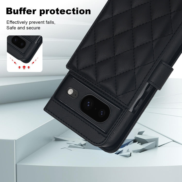 For Google Pixel 8a Crossbody Multifunction Rhombic Leather Phone Case(Black)