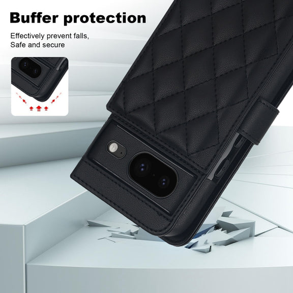 For Google Pixel 8a Crossbody Multifunction Rhombic Leather Phone Case(Black)