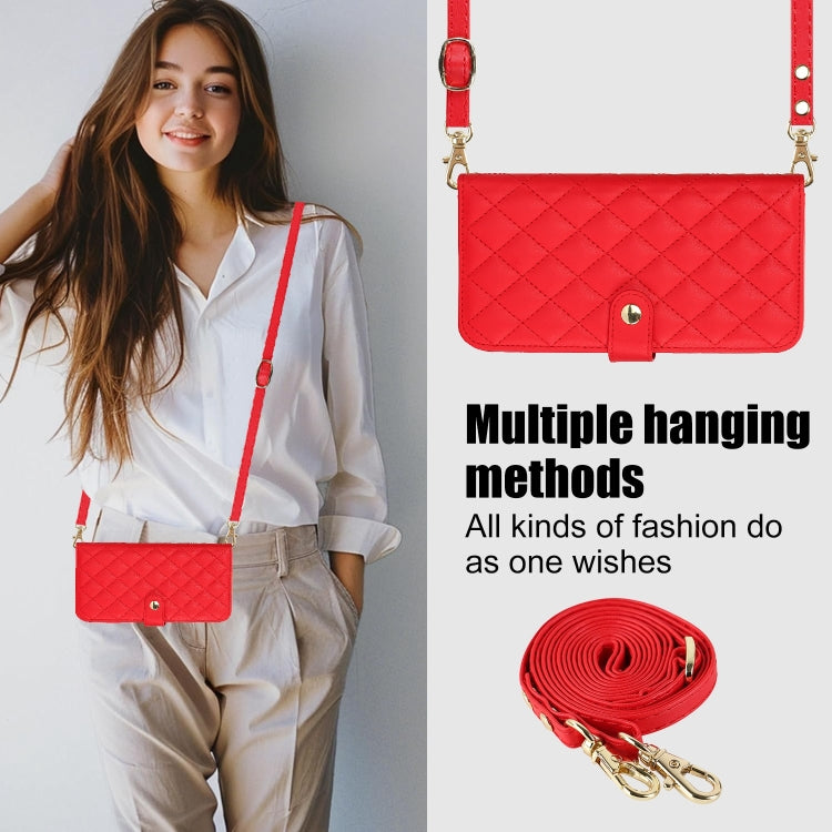 For Google Pixel 8a Crossbody Multifunction Rhombic Leather Phone Case(Red)