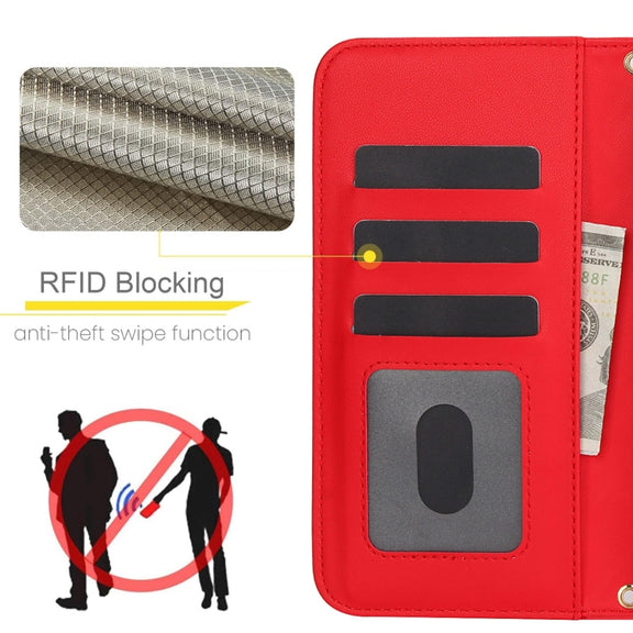 For Google Pixel 8a Crossbody Multifunction Rhombic Leather Phone Case(Red)