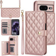 For Google Pixel 8a Crossbody Multifunction Rhombic Leather Phone Case(Rose Gold) - Google Cases by PMC TechLife | Online Shopping South Africa | PMC TechLife | Buy Now Pay Later Mobicred