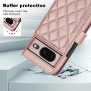 For Google Pixel 8a Crossbody Multifunction Rhombic Leather Phone Case(Rose Gold)