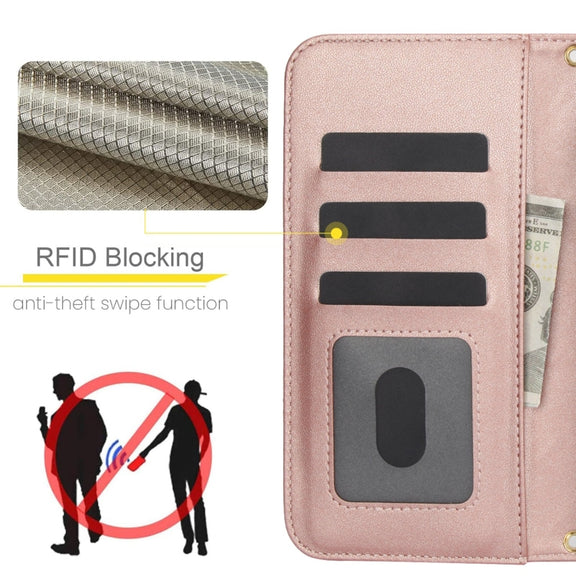For Google Pixel 8a Crossbody Multifunction Rhombic Leather Phone Case(Rose Gold)