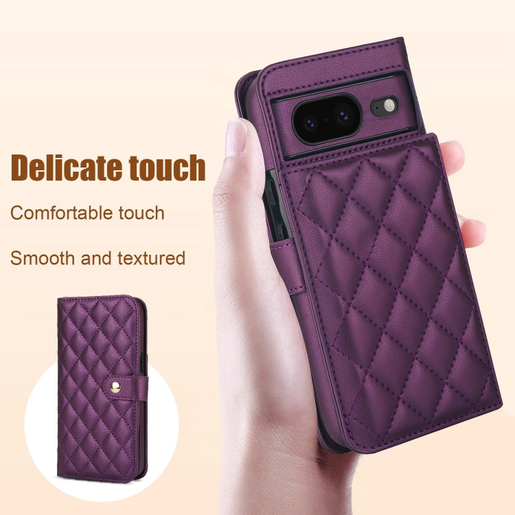 For Google Pixel 8a Crossbody Multifunction Rhombic Leather Phone Case(Dark Purple)