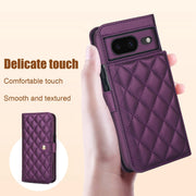 For Google Pixel 8a Crossbody Multifunction Rhombic Leather Phone Case(Dark Purple)