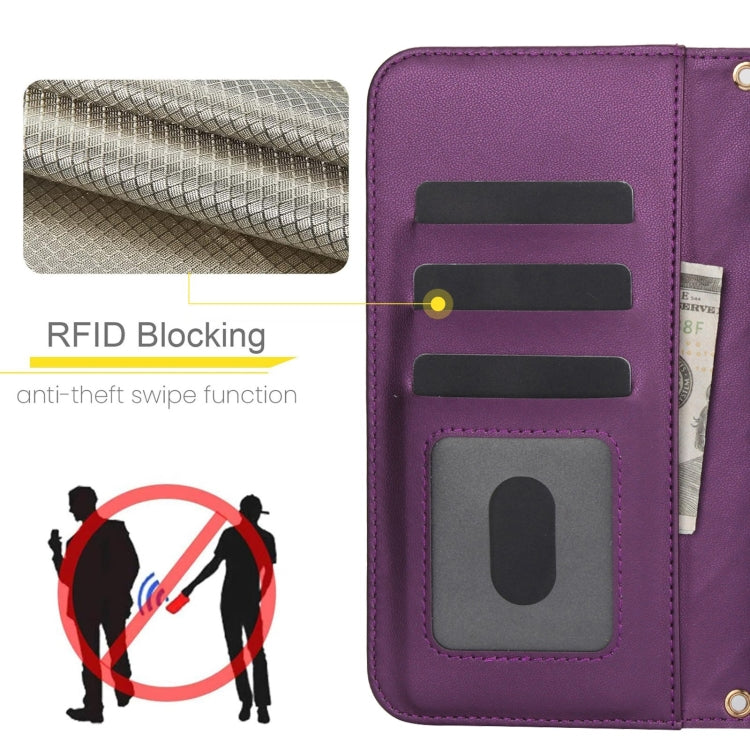 For Google Pixel 8a Crossbody Multifunction Rhombic Leather Phone Case(Dark Purple)