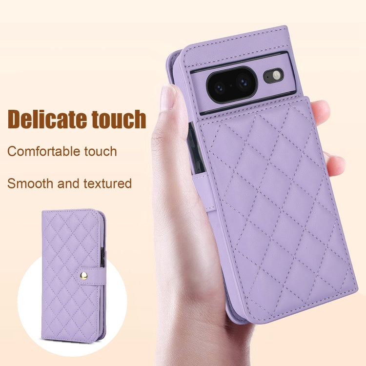 For Google Pixel 8a Crossbody Multifunction Rhombic Leather Phone Case(Purple)