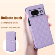 For Google Pixel 8a Crossbody Multifunction Rhombic Leather Phone Case(Purple)