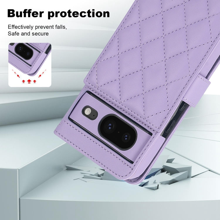 For Google Pixel 8a Crossbody Multifunction Rhombic Leather Phone Case(Purple)