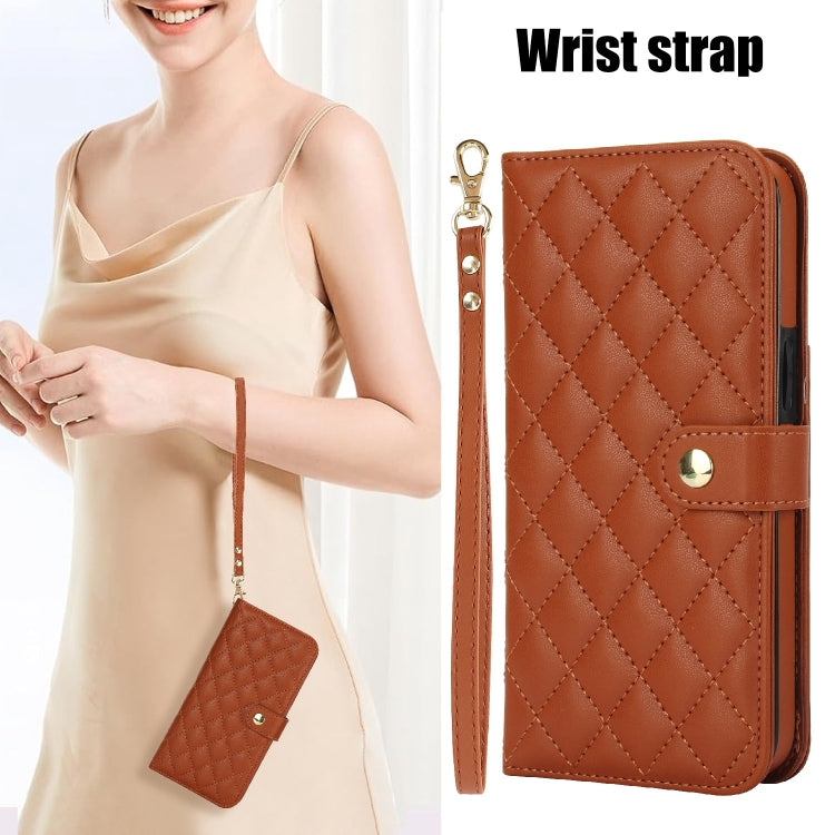 For Google Pixel 8a Crossbody Multifunction Rhombic Leather Phone Case(Brown)