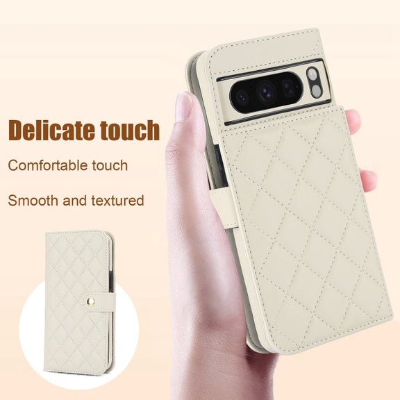 For Google Pixel 8 Pro Crossbody Multifunction Rhombic Leather Phone Case(White)