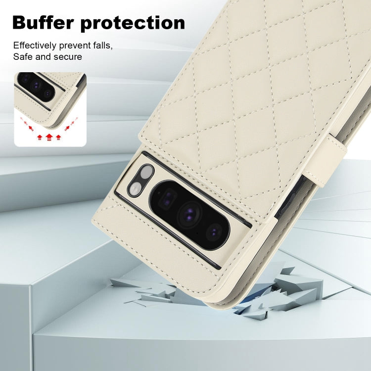 For Google Pixel 8 Pro Crossbody Multifunction Rhombic Leather Phone Case(White)