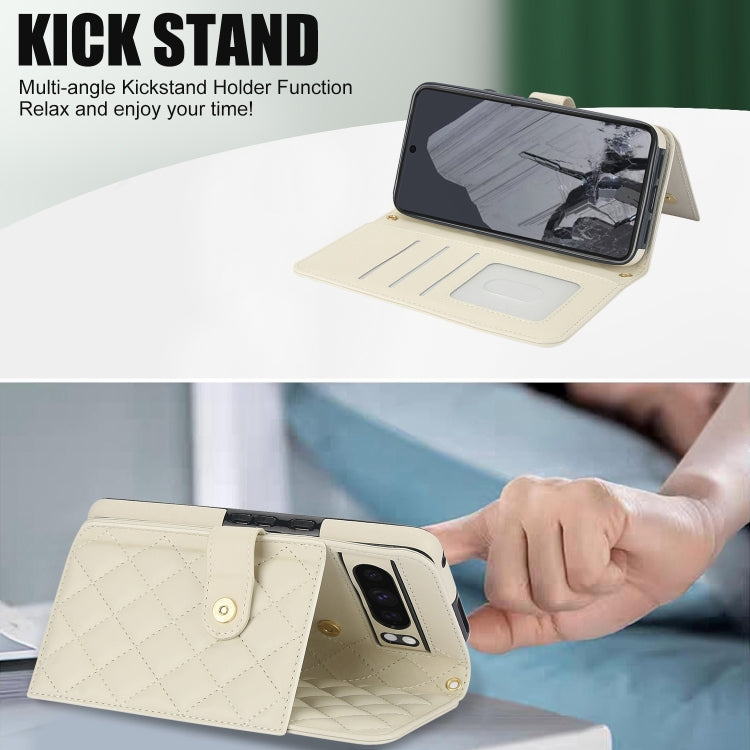 For Google Pixel 8 Pro Crossbody Multifunction Rhombic Leather Phone Case(White)