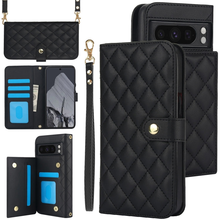 For Google Pixel 8 Pro Crossbody Multifunction Rhombic Leather Phone Case(Black)