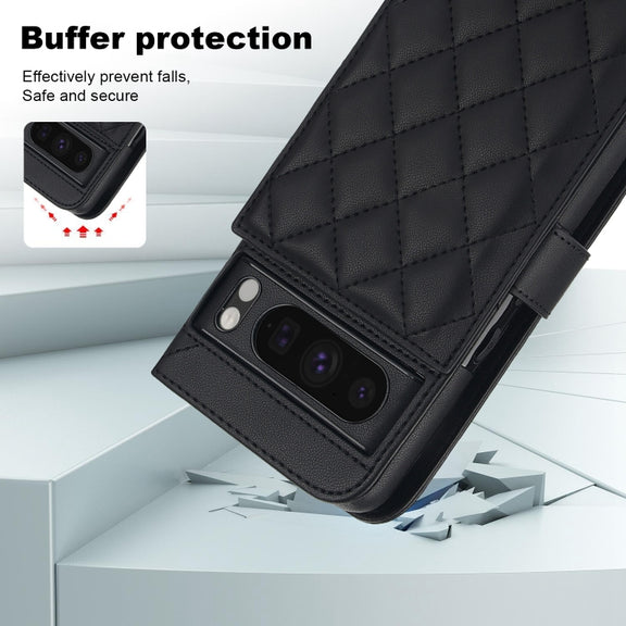 For Google Pixel 8 Pro Crossbody Multifunction Rhombic Leather Phone Case(Black)