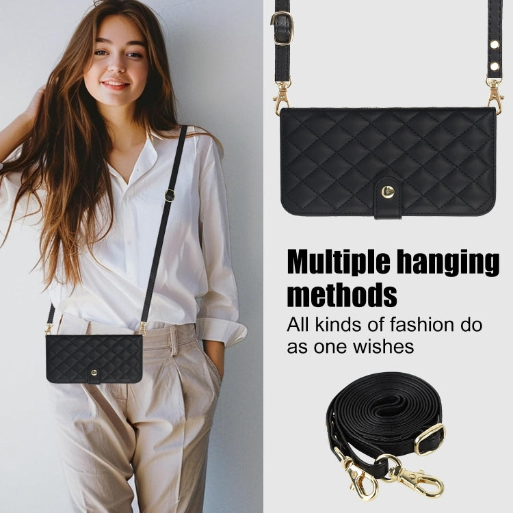 For Google Pixel 8 Pro Crossbody Multifunction Rhombic Leather Phone Case(Black)