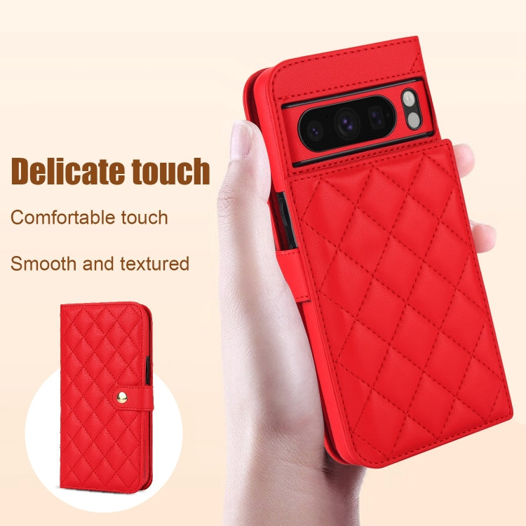 For Google Pixel 8 Pro Crossbody Multifunction Rhombic Leather Phone Case(Red)