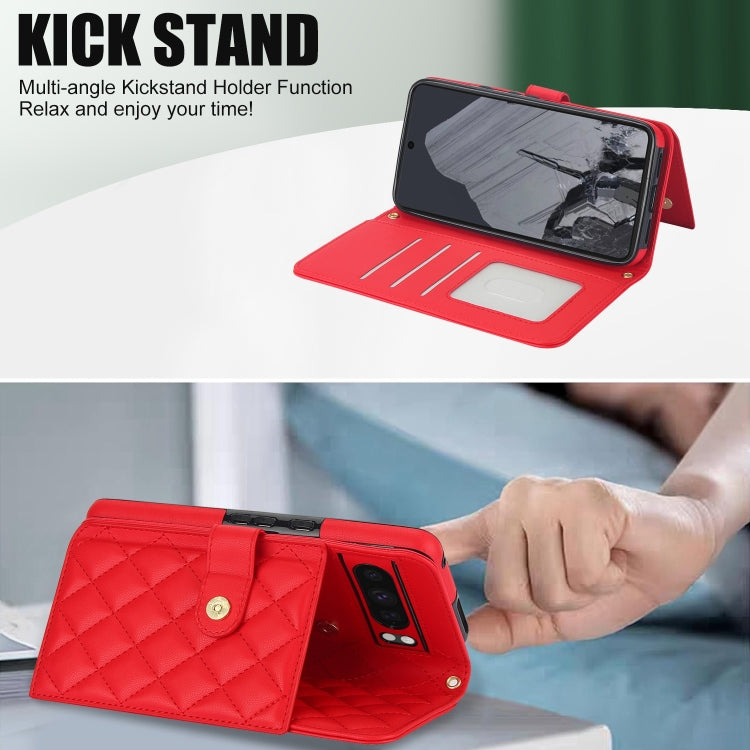 For Google Pixel 8 Pro Crossbody Multifunction Rhombic Leather Phone Case(Red)