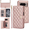 For Google Pixel 8 Pro Crossbody Multifunction Rhombic Leather Phone Case(Rose Gold) - Google Cases by PMC TechLife | Online Shopping South Africa | PMC TechLife | Buy Now Pay Later Mobicred