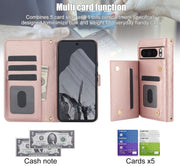 For Google Pixel 8 Pro Crossbody Multifunction Rhombic Leather Phone Case(Rose Gold)