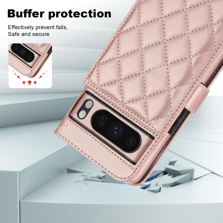For Google Pixel 8 Pro Crossbody Multifunction Rhombic Leather Phone Case(Rose Gold)