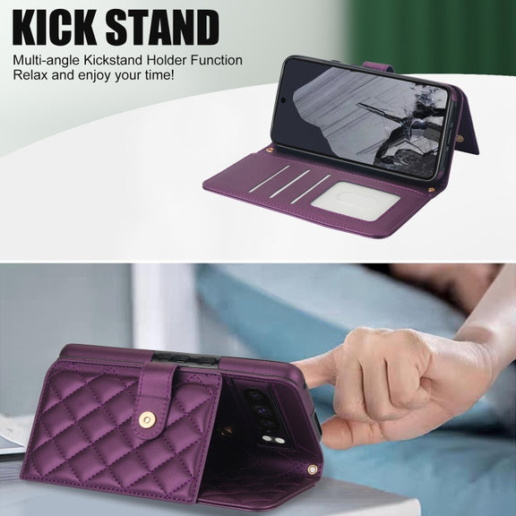 For Google Pixel 8 Pro Crossbody Multifunction Rhombic Leather Phone Case(Dark Purple)