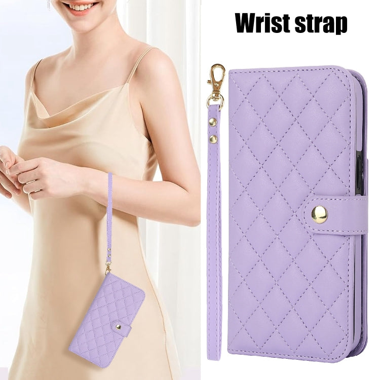 For Google Pixel 8 Pro Crossbody Multifunction Rhombic Leather Phone Case(Purple)