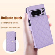 For Google Pixel 8 Pro Crossbody Multifunction Rhombic Leather Phone Case(Purple)