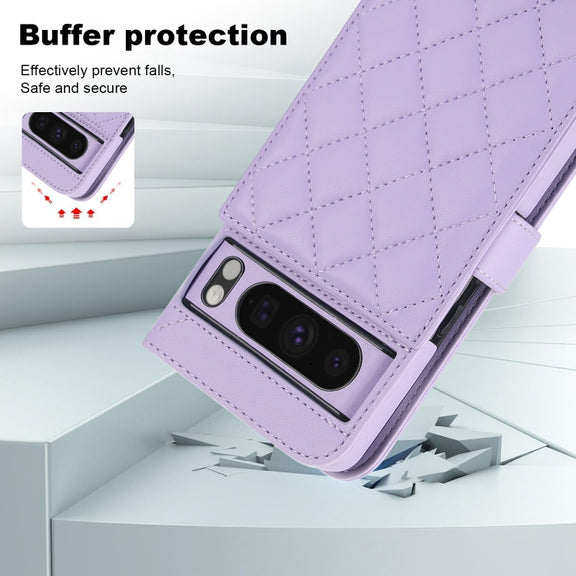 For Google Pixel 8 Pro Crossbody Multifunction Rhombic Leather Phone Case(Purple)