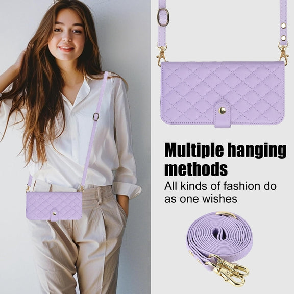 For Google Pixel 8 Pro Crossbody Multifunction Rhombic Leather Phone Case(Purple)