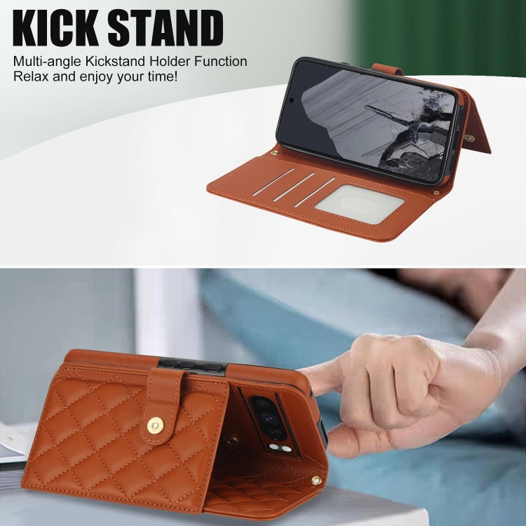 For Google Pixel 8 Pro Crossbody Multifunction Rhombic Leather Phone Case(Brown)