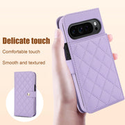 For Google Pixel 9 Crossbody Multifunction Rhombic Leather Phone Case(Purple)