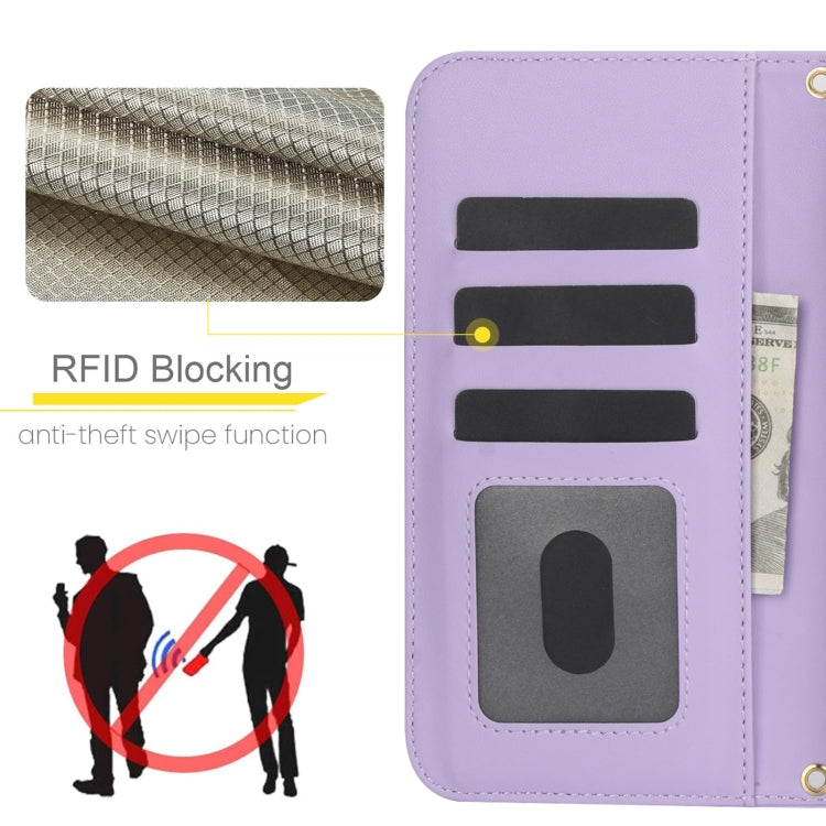 For Google Pixel 9 Crossbody Multifunction Rhombic Leather Phone Case(Purple)