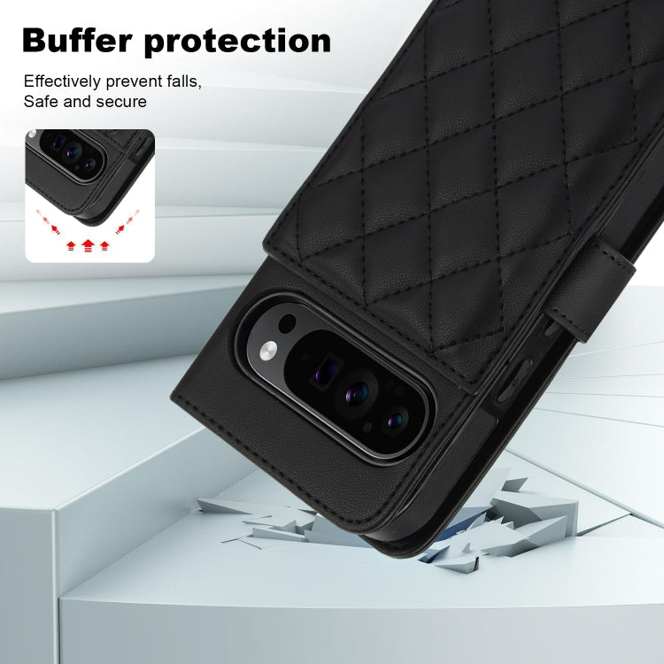 For Google Pixel 9 Pro XL Crossbody Multifunction Rhombic Leather Phone Case(Black)
