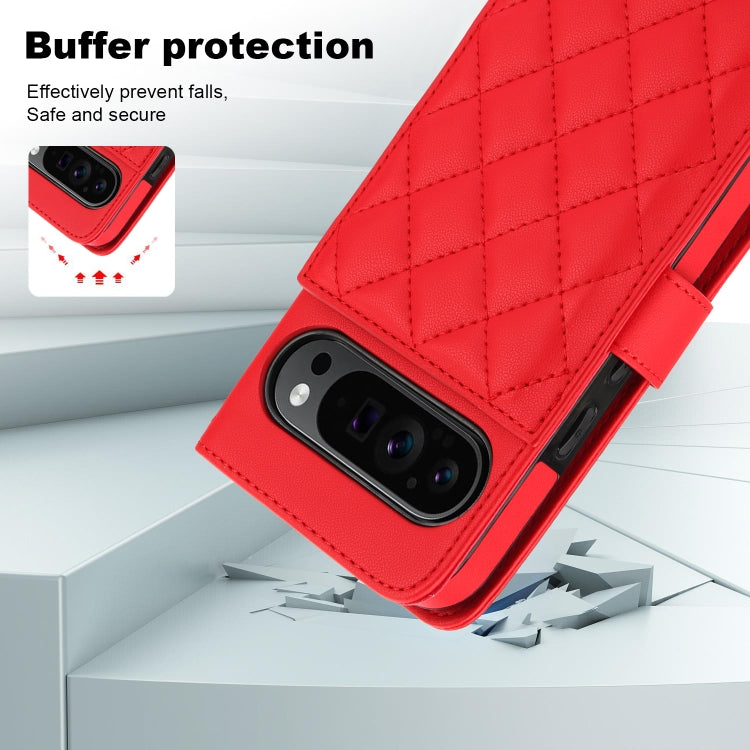 For Google Pixel 9 Pro XL Crossbody Multifunction Rhombic Leather Phone Case(Red)