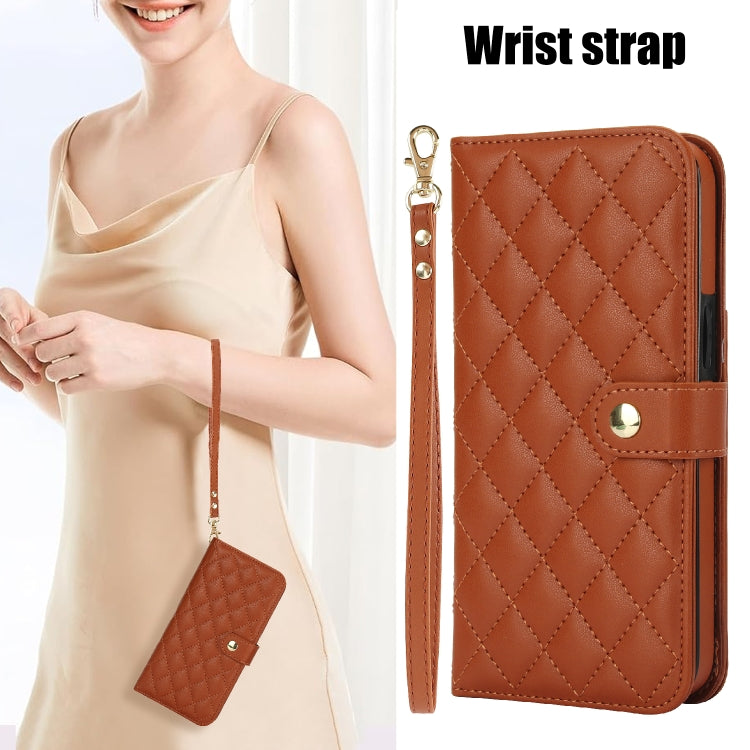 For Google Pixel 9 Pro XL Crossbody Multifunction Rhombic Leather Phone Case(Brown)